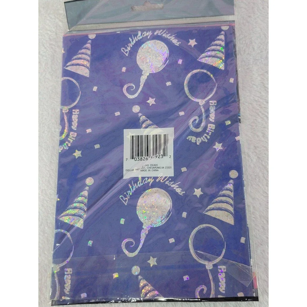 Hologram Birthday Decorative Tissue Paper 3 Gift Bags Wrapping Sheets NOS